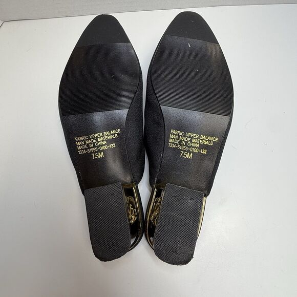 Vintage Coup D’etat Black Fabric Upper Gold Elephant Heel Slip On Mules Sz 7.5 - Picture 8 of 9
